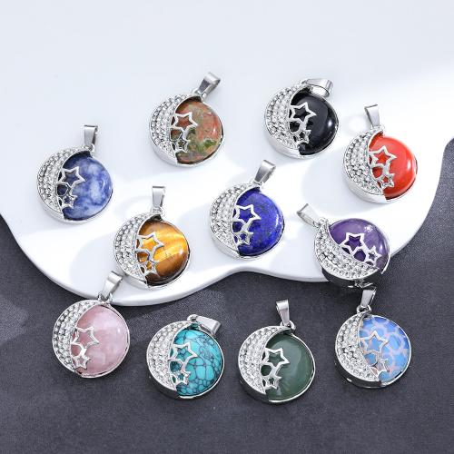 Gemstone Jewelry Pendant, Natural Stone, with Zinc Alloy, Moon and Star, silver color plated, DIY 