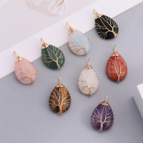 Gemstone Jewelry Pendant, Natural Stone, with Zinc Alloy, Teardrop, gold color plated, DIY 