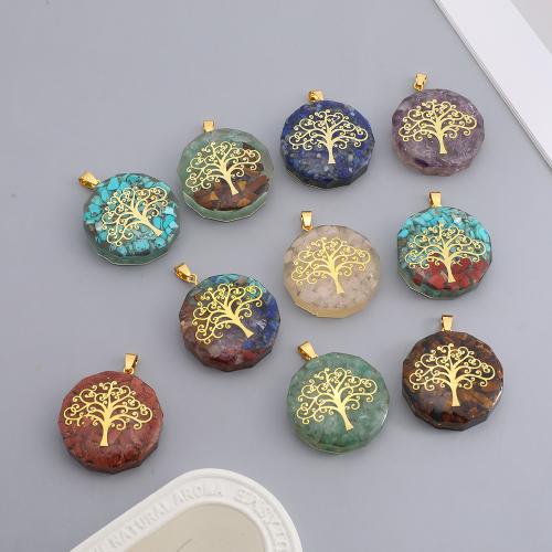 Gemstone Jewelry Pendant, Resin, with Natural Stone & Zinc Alloy, gold color plated, DIY 30mm 