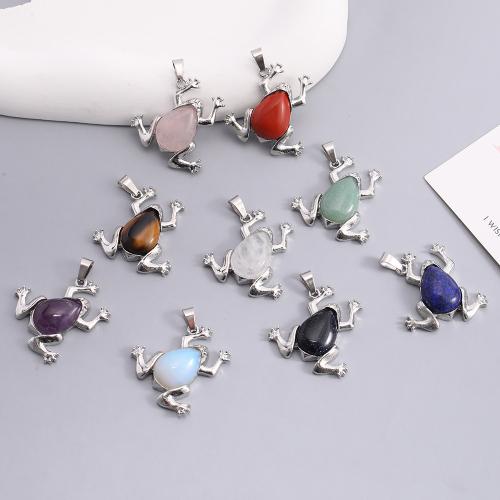 Gemstone Jewelry Pendant, Natural Stone, with Zinc Alloy, Frog, silver color plated, DIY 