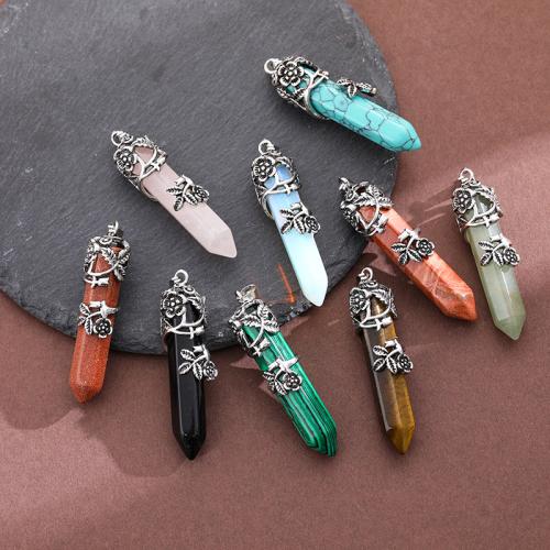 Gemstone Jewelry Pendant, Natural Stone, with Zinc Alloy, silver color plated, DIY 