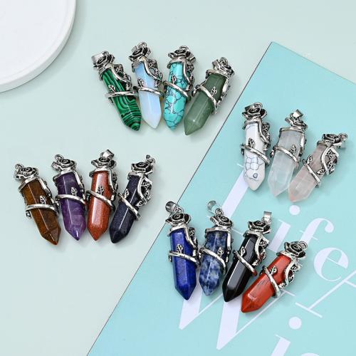 Gemstone Jewelry Pendant, Natural Stone, with Zinc Alloy, silver color plated, DIY 