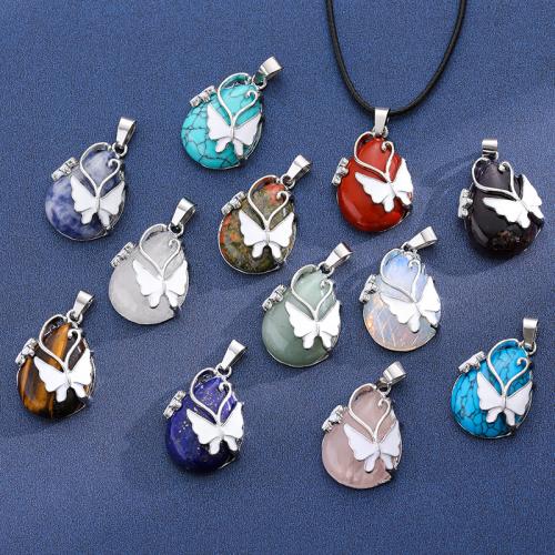 Gemstone Jewelry Pendant, Natural Stone, with Zinc Alloy, Teardrop, silver color plated, DIY & enamel 