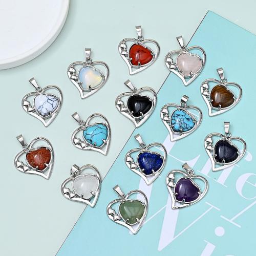 Gemstone Jewelry Pendant, Natural Stone, with Zinc Alloy, Heart, silver color plated, DIY 