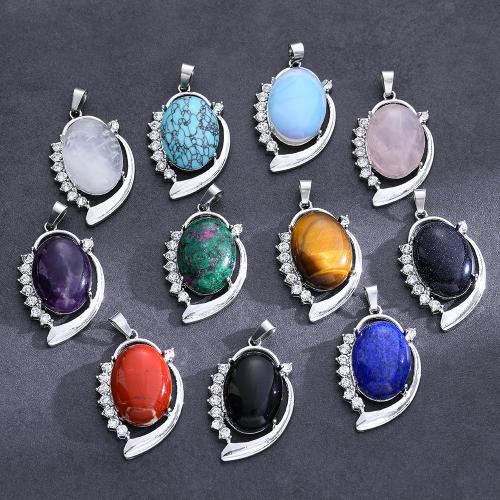 Gemstone Jewelry Pendant, Natural Stone, with Zinc Alloy, silver color plated, DIY & with rhinestone 