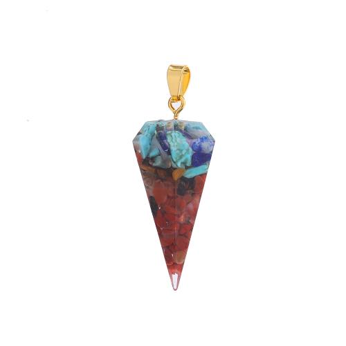 Gemstone Jewelry Pendant, Resin, with Natural Gravel & Zinc Alloy, Conical, gold color plated, DIY 