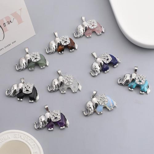 Gemstone Jewelry Pendant, Natural Stone, with Zinc Alloy, Elephant, silver color plated, DIY 