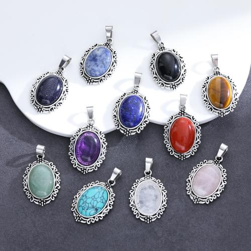 Gemstone Jewelry Pendant, Natural Stone, with Zinc Alloy, silver color plated, DIY [