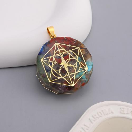 Gemstone Jewelry Pendant, Resin, with Natural Gravel & Zinc Alloy, gold color plated, DIY 30mm 