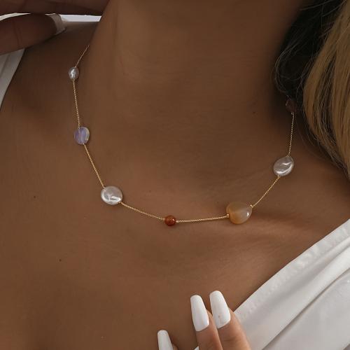 Collier de perles en plastique, laiton, avec Pierre naturelle & perle de plastique, avec 7cm chaînes de rallonge, Placage de couleur d'or, bijoux de mode, doré cm, Vendu par PC