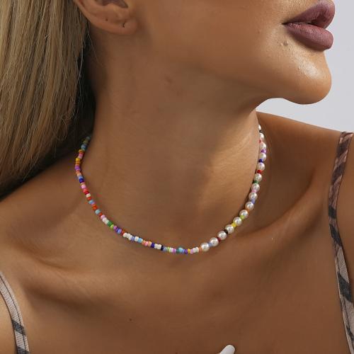 Plastic Pearl Necklace, Seedbead, with Plastic Pearl & Iron, with 7cm extender chain, fashion jewelry, multi-colored cm 