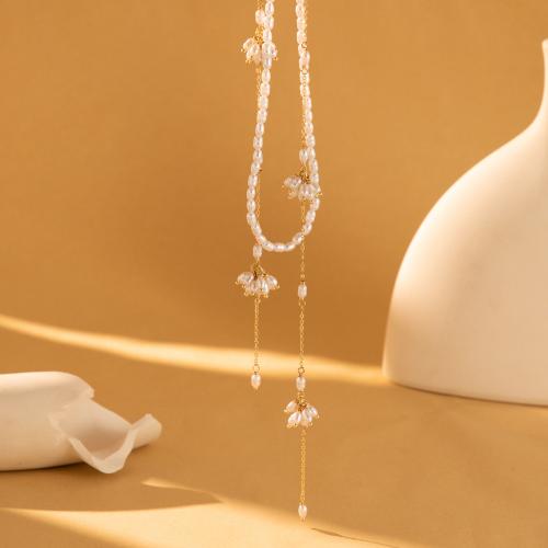 Collier de perles en plastique, laiton, avec perle de plastique, Placage de couleur d'or, bijoux de mode, doré, Vendu par PC