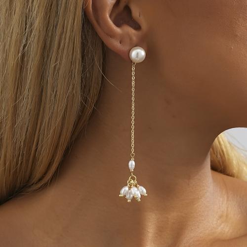 Brass Drop Earring, with Plastic Pearl, gold color plated, fashion jewelry, golden [