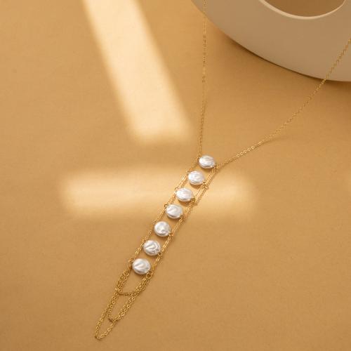 Plastic Pearl Necklace, Iron, with Plastic Pearl, gold color plated, fashion jewelry, golden 