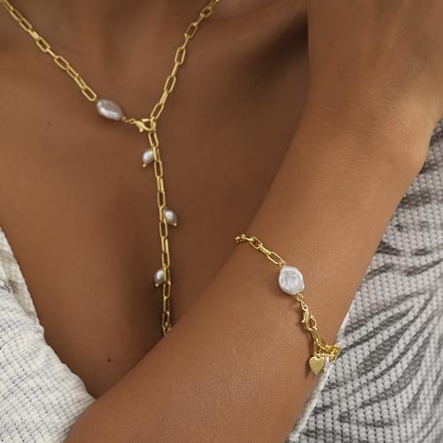 Collier de perles en plastique, fer, avec perle de plastique, Placage de couleur d'or, bijoux de mode, doré cm, Vendu par PC