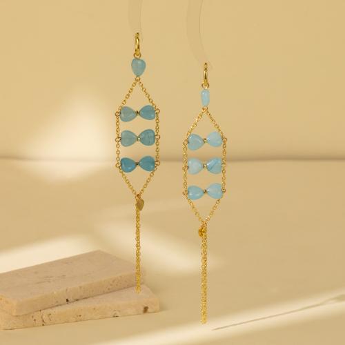 Gemstone Drop Earring, Iron, with Natural Stone, gold color plated, fashion jewelry, golden 