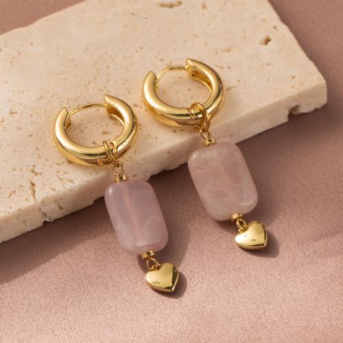 Gemstone Drop Earring, Brass, with Natural Stone, gold color plated, fashion jewelry, golden 