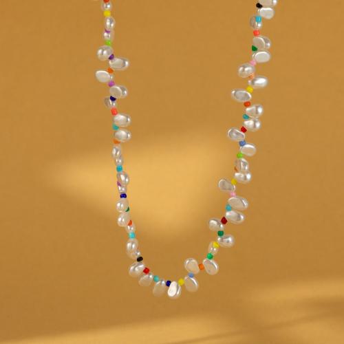 Plastic Pearl Necklace, Seedbead, with Plastic Pearl, with 7cm extender chain, fashion jewelry, mixed colors cm 