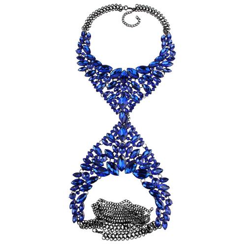 Body Chain Jewelry, Zinc Alloy, wave chain & for woman & with rhinestone Approx 21-50 cm 