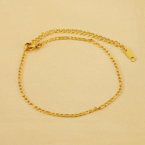 Stainless Steel Anklets Jewelry, 304 Stainless Steel, with 6cm extender chain, 18K gold plated, fashion jewelry & Unisex Approx 21 cm 