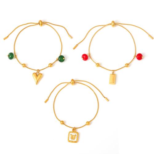 Stainless Steel Charm Bracelet, 304 Stainless Steel, with Agate, 18K gold plated, fashion jewelry & for woman Approx 25 cm 