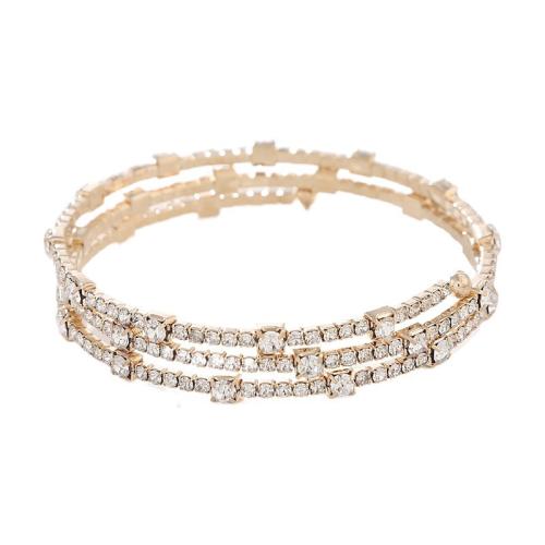 Rhinestone Zinc Alloy Bangle, silver color plated, elastic & for woman & with rhinestone 5.5cm [