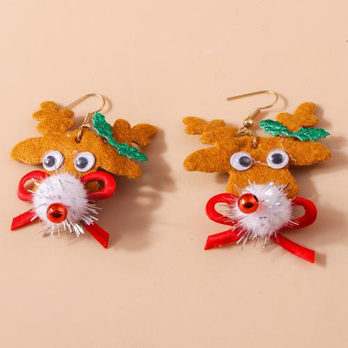 Fluffy Pom Pom Earrings, Mixed Material, with Zinc Alloy, Christmas Design & for woman 