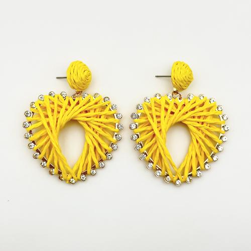 Fashion Create Jewelry Earring, Zinc Alloy, with Rafidah Grass, Heart, handmade, for woman & with rhinestone & hollow 