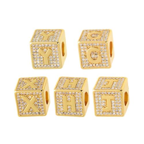 Cubic Zirconia Micro Pave Brass Beads, plated, DIY & micro pave cubic zirconia, golden 