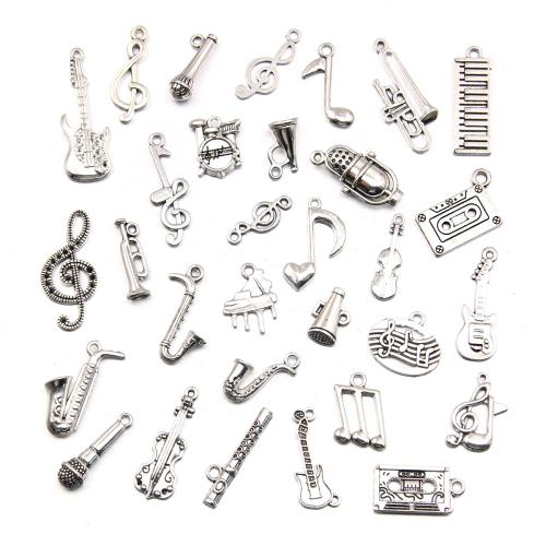 Musical Instrument Shaped Zinc Alloy Pendants, plated, DIY silver color 