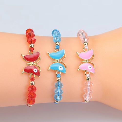 Glass Pearl Zinc Alloy Bracelets, with Polyamide & Glass, Butterfly, plated, Unisex & enamel, mixed colors cm 