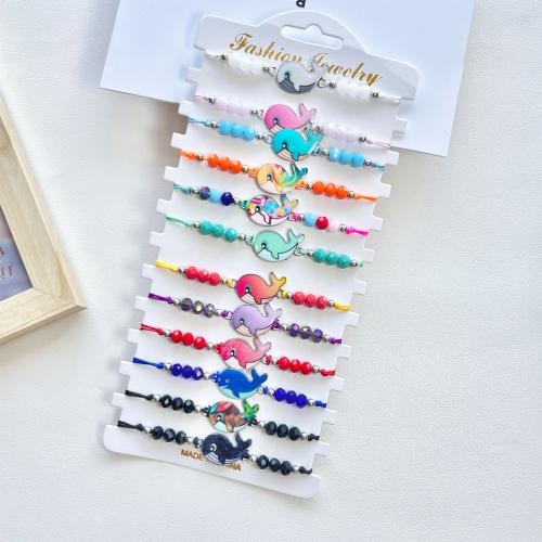 Glass Pearl Zinc Alloy Bracelets, with Polyamide & Glass, Dolphin, plated, Unisex & enamel, mixed colors [