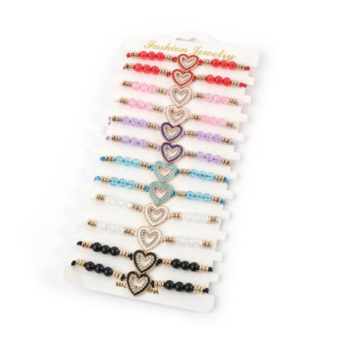 Zinc Alloy Rhinestone Bracelets, with Glass Beads & Polyamide, Heart, plated, Unisex & with rhinestone, mixed colors cm [