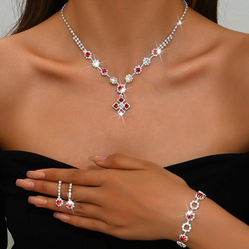 metal Conjunto de joya, con diamantes de imitación, chapado, diferentes estilos para la opción & para mujer, Vendido por Set