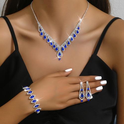 Brass Jewelry Set, bracelet & earring & necklace, with Rhinestone, Teardrop, plated, three pieces & for woman 