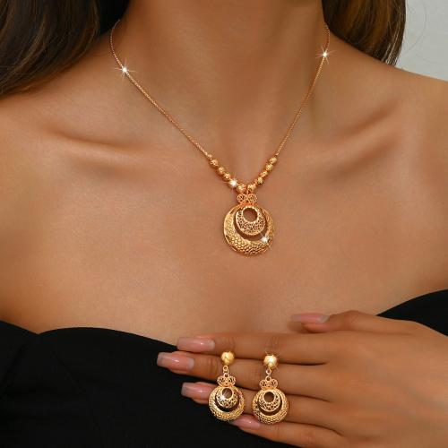 Brass Jewelry Set, earring & necklace, Geometrical Pattern, gold color plated, 2 pieces & for woman & hollow 