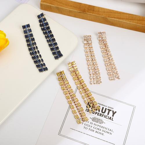 Fashion Fringe Earrings, Zinc Alloy, with Glass Rhinestone, fashion jewelry & for woman 40mm 