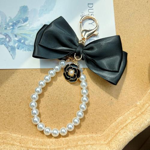 Fabric Key Chain, Zinc Alloy, with Cloth & Plastic Pearl, multifunctional & for woman 