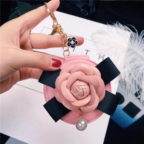 PU Leather Key Chain, Zinc Alloy, with PU Leather, Flower, multifunctional & for woman 60mm 