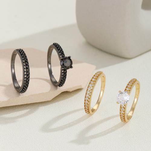 Cubic Zirconia Micro Pave Brass Finger Ring, 2 pieces & Unisex & micro pave cubic zirconia 