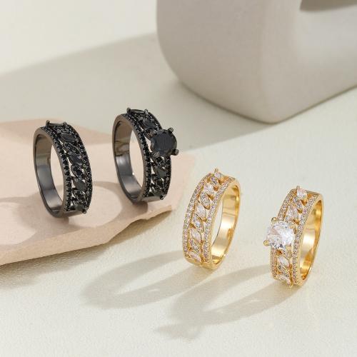 Cubic Zirconia Micro Pave Brass Finger Ring, 2 pieces & Unisex & micro pave cubic zirconia 