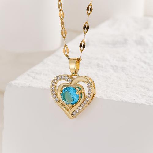 Rhinestone Brass Necklace, Heart & for woman & with rhinestone Approx 45 cm 