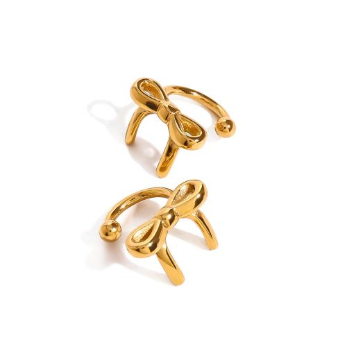 Earring Cuff and Wraps, 304 Stainless Steel, Bowknot, 18K gold plated, fashion jewelry & for woman, golden 