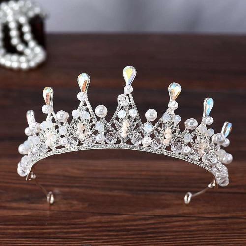 Bridal Tiaras, Zinc Alloy, with Crystal & Rhinestone & Plastic Pearl, fashion jewelry & for woman diameter 155mm, height 56mm 