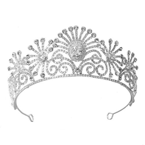 Bridal Tiaras, Zinc Alloy, fashion jewelry & for woman & with rhinestone, silver color, width 155mm, height 60mm 