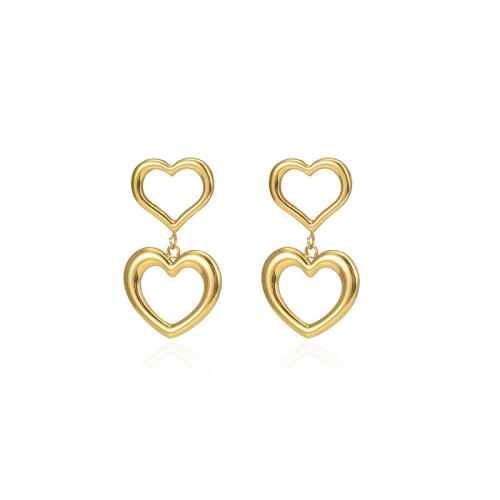 Stainless Steel Drop Earring, 304 Stainless Steel, Heart, 18K gold plated, fashion jewelry & for woman, golden 