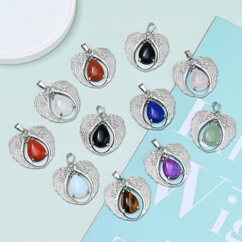 Gemstone Jewelry Pendant, Natural Stone, with Zinc Alloy, silver color plated, DIY 