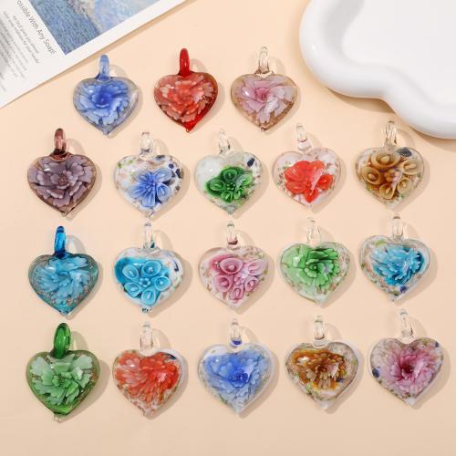 Inner Flower Lampwork Pendants, Heart, DIY 