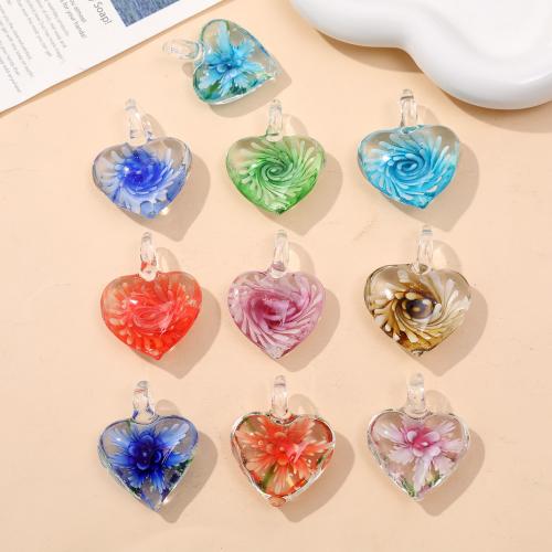 Inner Flower Lampwork Pendants, Heart, DIY 