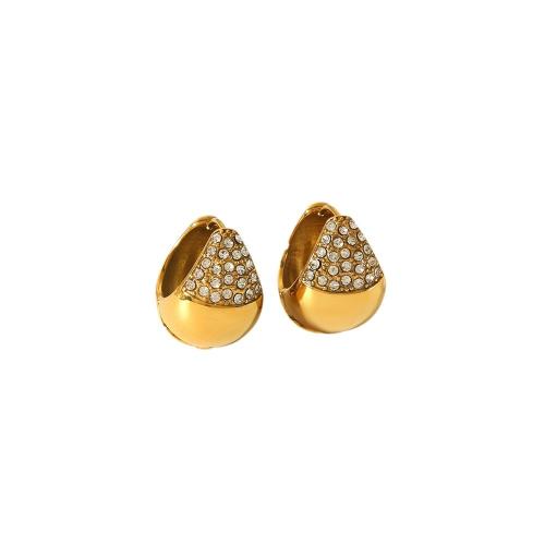 Stainless Steel Drop Earring, 304 Stainless Steel, Teardrop, Vacuum Ion Plating, fashion jewelry & micro pave cubic zirconia & for woman, golden 